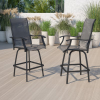 Flash Furniture 2-ET-SWVLPTO-30-GR-GG Outdoor Stool - 30 inch Patio Bar Stool / Garden Chair, Gray (Set of 2)